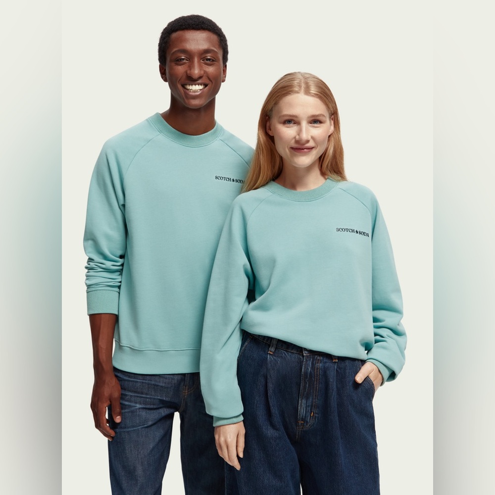 SCOTCH & SODA Unisex Organic Cotton Logo Crewneck Sweatshirt Mint Green Size M